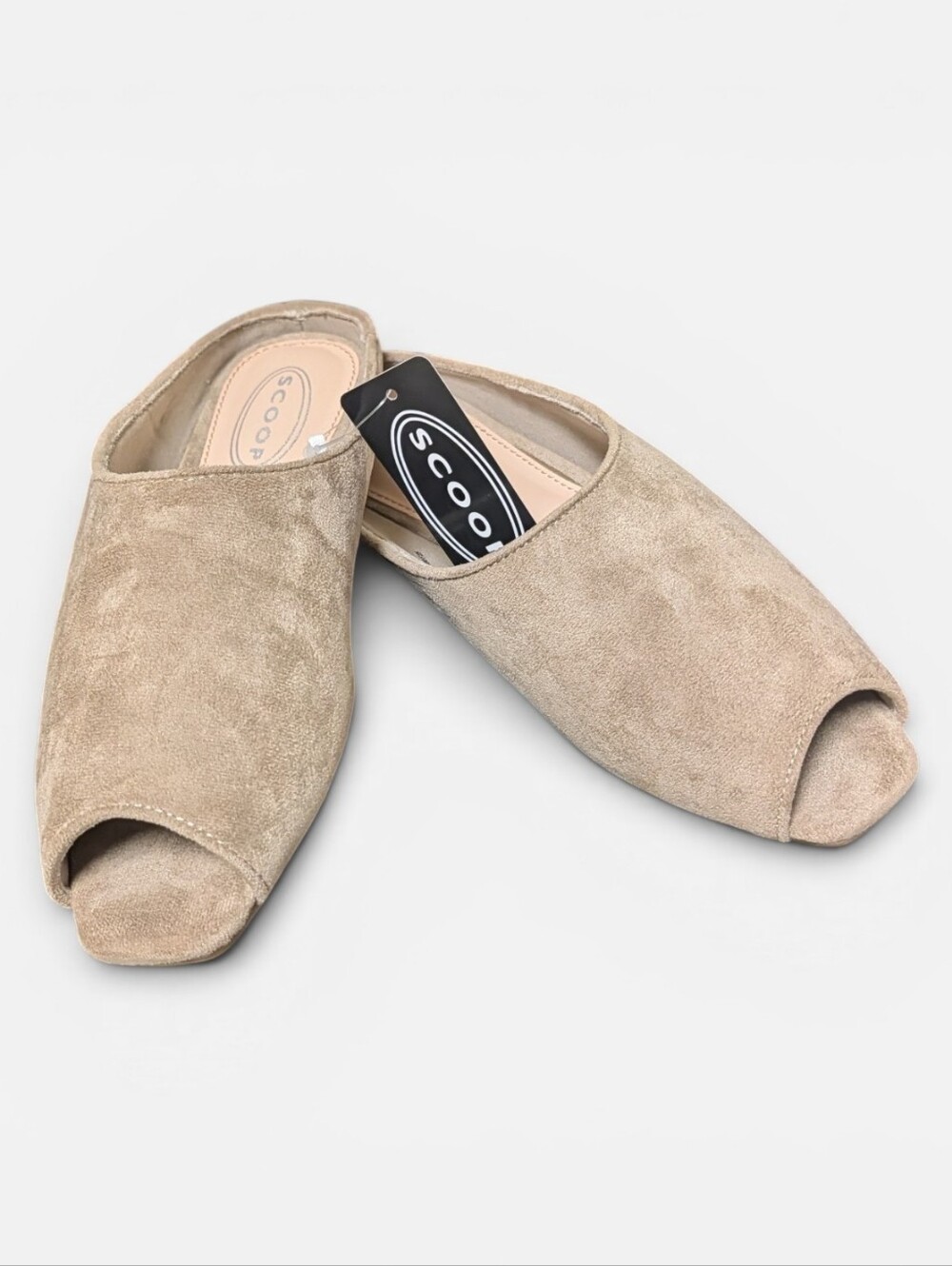 Scoop Faux Suede Peep Toe Mule Flats Size 8 Taupe New NWT - Picture 5 of 6